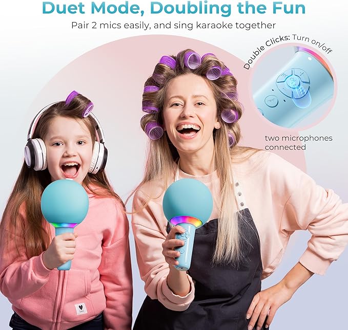 Wireless Bluetooth Karaoke Microphone for Kids, Portable Handheld Karaoke Mic Speaker Toys with LED Light, Best Christmas Birthday Festival Party Gift for 3 4 5 6 7 8 9+ Year Old Girls Boys (Blue)
