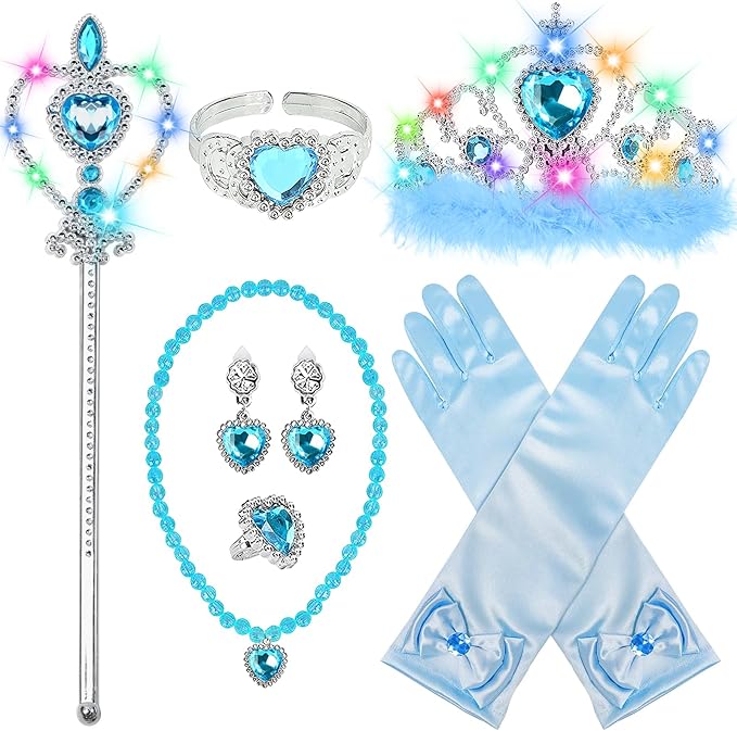 Princess Crown Tiara for Little Girls Princess Dress Up Accessories, Light Up Tiara Wand Toy Gifts for 3-6 Girl