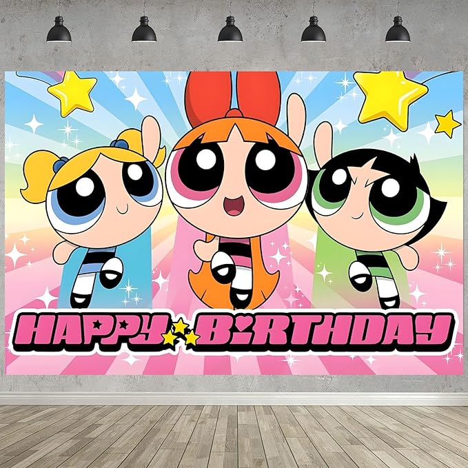 Power Girls Birthday Party Decoration,Power Girls Party Photo Background 5 x 3 FT and 18 Pcs Balloon,Merch Party Backdrop Supplies
