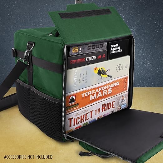 ENHANCE Board Game Shoulder Bag - Collector's Edition Board Game Storage with Shoulder Strap and Accessories Pockets for Dice, Cards, More - Reinforced Carrier Protects Tabletop Games (Dragon Green)