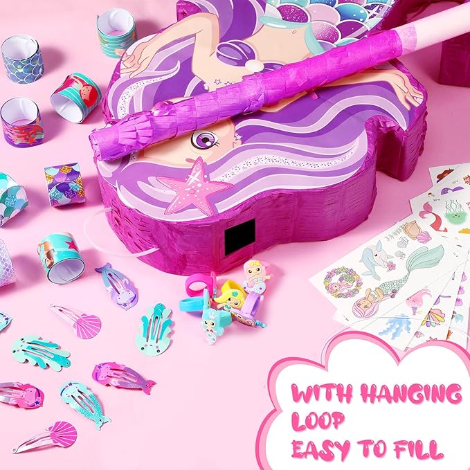 Hungdao 51 Pcs Mermaid Party Favors Mermaid Piñata Hairpin Slap Bracelets Ring Tattoo Sticker Under the Sea Birthday Party Supplies Classroom Prize Gift Goodie Bag Piñata Stuffers Fillers