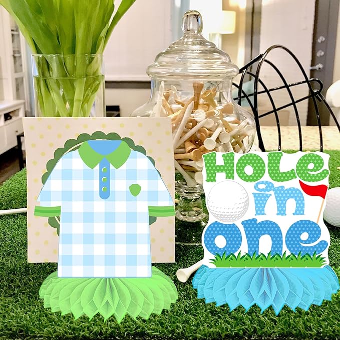 Golf Hole in One Birthday Honeycomb Centerpieces 12PCS Golf 1st Birthday Decorations Golf Themed Party Table Centerpieces Golf First Birthday Party Supplies for 1 Year Old Boys Baby Shower Decor