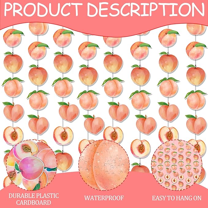 Peach Birthday Party Supplies 8PCS Peach Garlands Sweet as a Peach Decorations Fruit Theme Paper Hanging Garland Banners for Sweet Little is on The Way Baby Shower Wedding Decor
