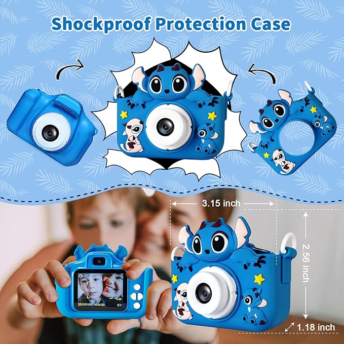 Kids Camera with 32GB SD Card - 1080P HD Digital Selfie Video Camera for Boys & Girls Ages 3 4 5 6 7+ Portable Toddler Toy with Cartoon Design, Christmas Birthday Gifts