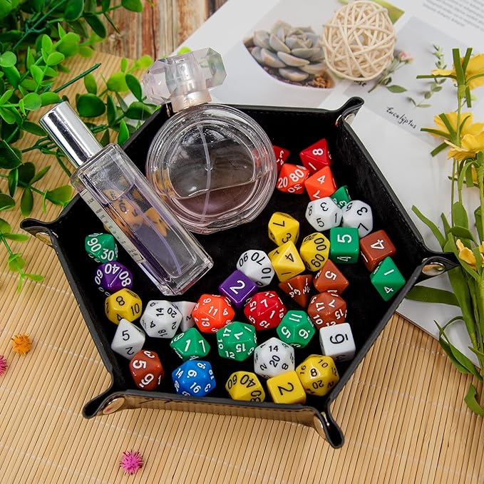 SIQUK 2 Pieces Dice Tray PU Leather Dice Trays Folding Hexagon Dice Holder Tray for Dice Games Like RPG, DND and Other Table Games (Black and Red)