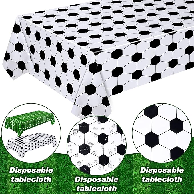 Mixweer 6 Pcs Soccer Plastic Tablecloth Party Decorations 54 x 108 Inch Disposable Plastic Table Cover for Soccer Birthday Party Decorations