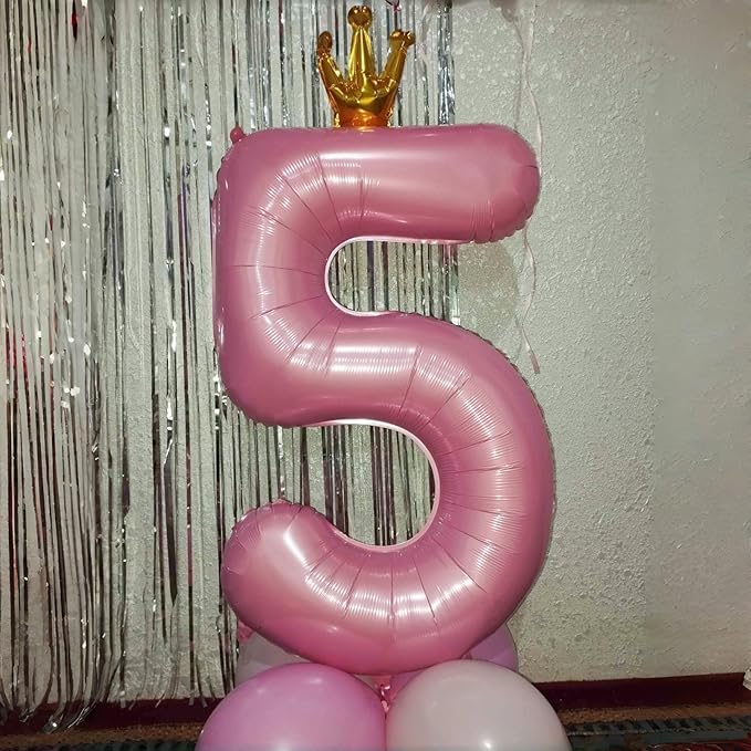 Light Pink Number 0 Balloons for Girls, 40 Inch Foil Large Pastel Pink, Crown 0-9 Set Number Balloon for Women Birthday Party Baby Shower Anniversary Graduation New Year Party Decoration Supplies