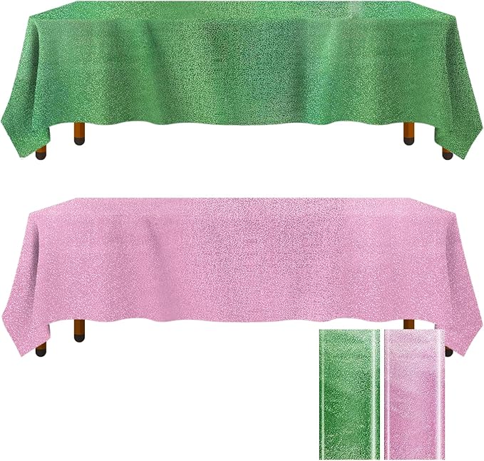 2 Pack Witch Holographic Tablecloth, Party Pink and Green for 54" x 108" Witch Princess Theme Decorations, Iridescent Metallic Plastic Glitt