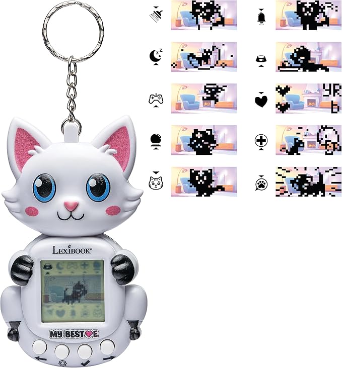 Lexibook, My Best-E Chat – Virtual Pet Console, 1900+ Animations, 3 Mini Games, Compact and Lightweight Keychain Format, JLMBCAT