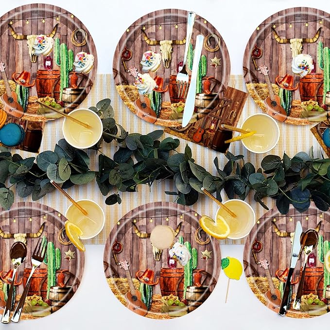 50Pcs Western Party Plates Western Cowboy Party Supplies 7"Wild West Dessert Paper Plates Wood Grain Plates Western Cowboy Theme Baby Shower Camp Fire Camping Barn Wild West Birthday Party Decor