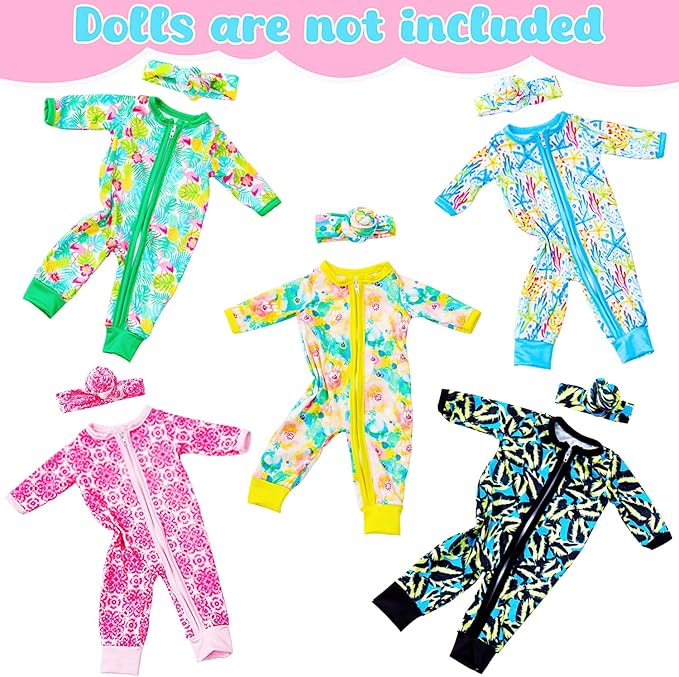 Unicorn Element 5 Sets 14-18 Inch Baby Doll Clothes and Headbands for 17 Inch Dolls 10-Piece Set Including Casual Outfits and Accessories Perfect for 15-18 Inch Dolls (Doll NOT Included)