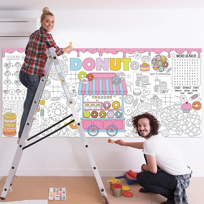 Donut Giant Coloring Poster Candyland Large Versatile Activity Drawing Paper Coloring Tablecloth DIY Dessert Theme Game Poster Table Cover Art Craft Painting Mat Home Classroom Party Supplies