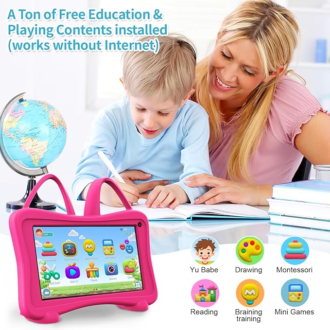 Kids Tablet 7 Toddler Learning Tablet with WiFi, YouTube, Dual Camera, Touch Screen, Parental Control, Child Tablets for Boys Girls (Rose)