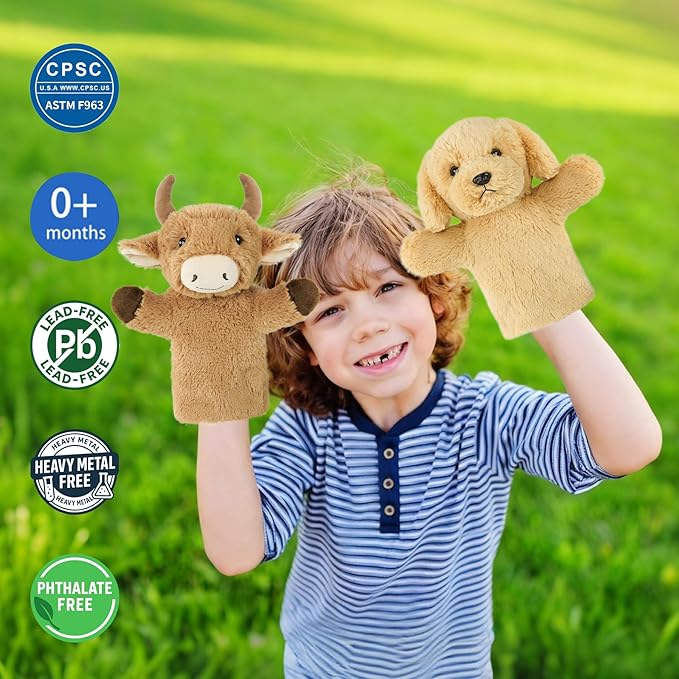 Soft Hand Puppet Domestic Animal Toy Educational Plush for Children Adults Family Fun Interactive Play Storytelling Gift Dog