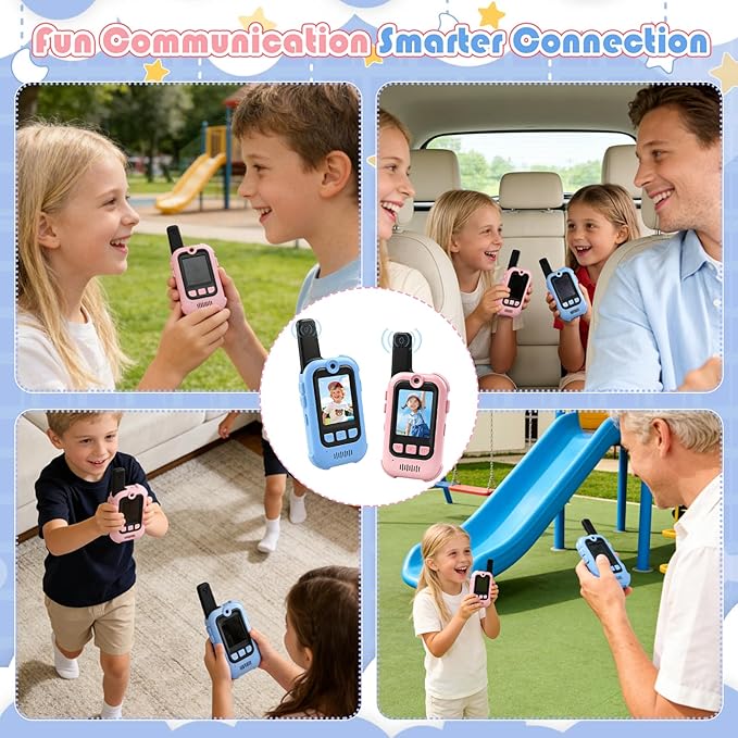 Video Walkie Talkies for Kids 2 Pack, Upgraded Rechargeable Kids Walkie Talkie with HD Camera, Long Range Face Time Walkie Talkies for Boys & Girls, Electronic Gifts for Camping & Indoor Outdoor Games