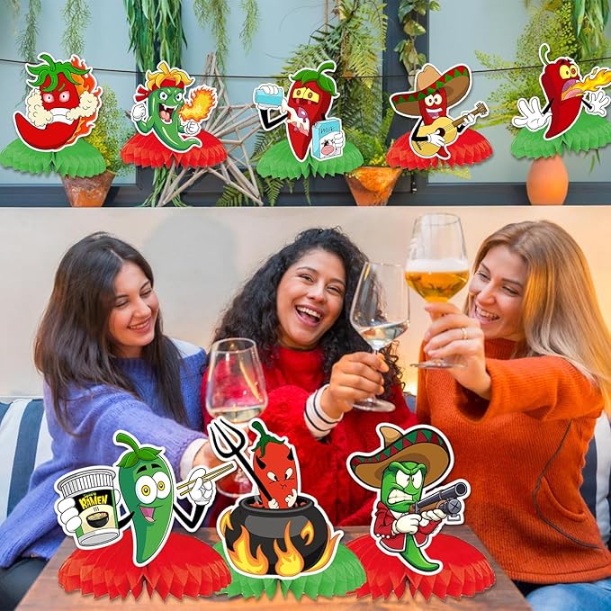 12 PCS Chili Cook Off Honeycomb Centerpieces, Chili Birthday Party Decorations Chili Pepper Table Centerpieces Decorations for Chili Festival Party Supplies