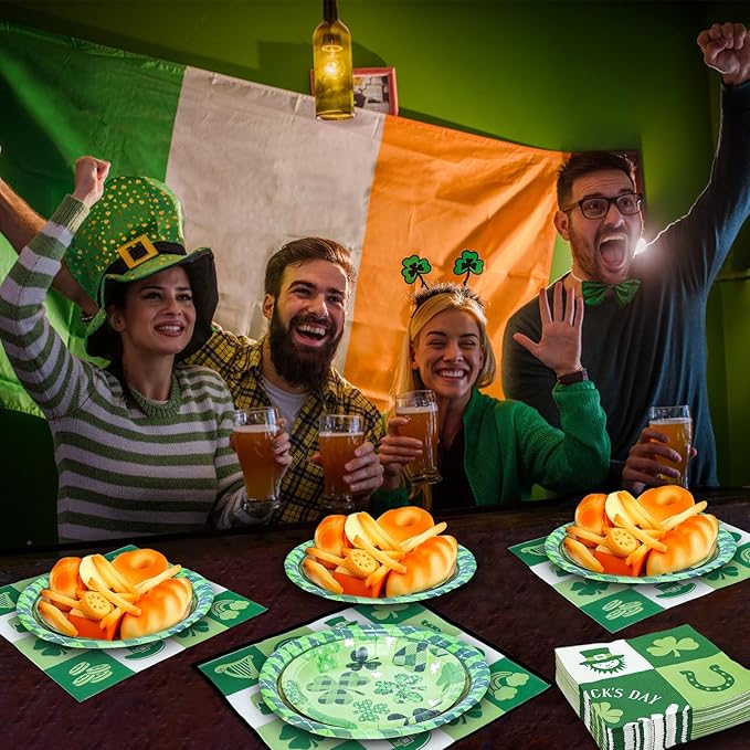 180PCS St. Patrick's Day Party Supplies - Shamrock Paper Plates & Napkins Kit for Happy St. Patrick's Day Decorations, Includes Dinner & Dessert Plates