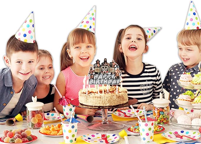 WWWE Happy Birthday Cake Topper – Wrestling Party Supplies for Boys | WWWE Theme Cake Decoration for Birthday Celebrations and Events - Birthdays Decoration Set.
