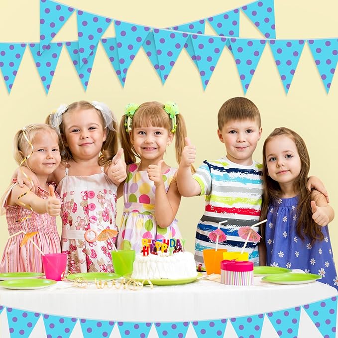 Tiamon 5 Pcs Blue Monster Cartoon Birthday Banner Decoration Purple and Blue Pennant Bunting 49.2 ft Monster Triangle Flag for Boy Cartoon Animation Birthday Baby Showers Party Decoration