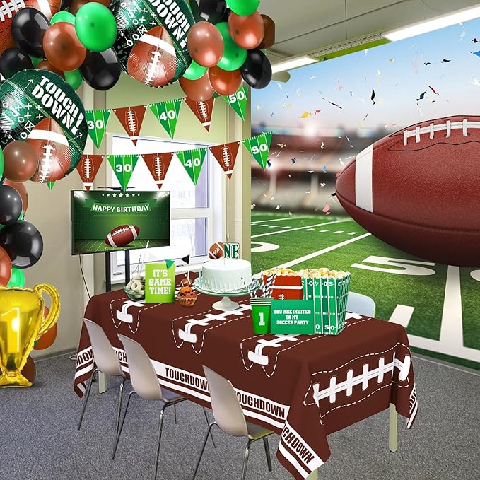 WNINK 2 Pack Football Tablecloth - Disposable Plastic Table Cover for Football Themed Party Games Decoration - 54 X 108 Inch
