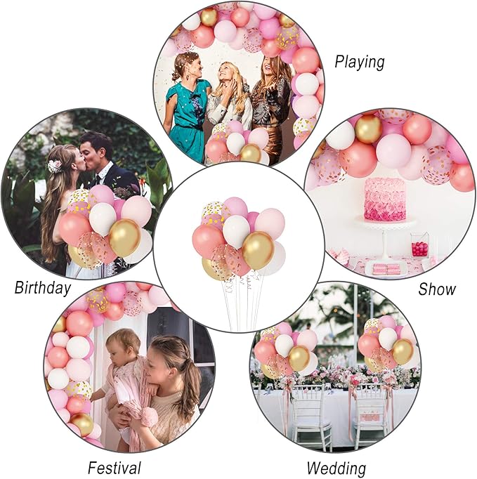 Amandir 164Pcs Rose Gold Pink Balloons Garland Arch Kit Light Pink Gold White Confetti Latex Metallic Balloons for Valentines Day Birthday Decorations Baby Shower Wedding Graduation Party Decorations