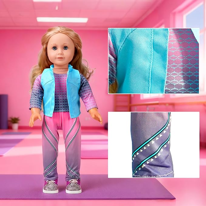 18-Inch American Doll Clothes Accessories - 19Pcs Fashion 18 Inch Doll Outfit Set for Girls Gifts, Includes 3 Dresses, Lounge Suit, Workout & Yoga Sets and Accessories for 18 Inch Dolls