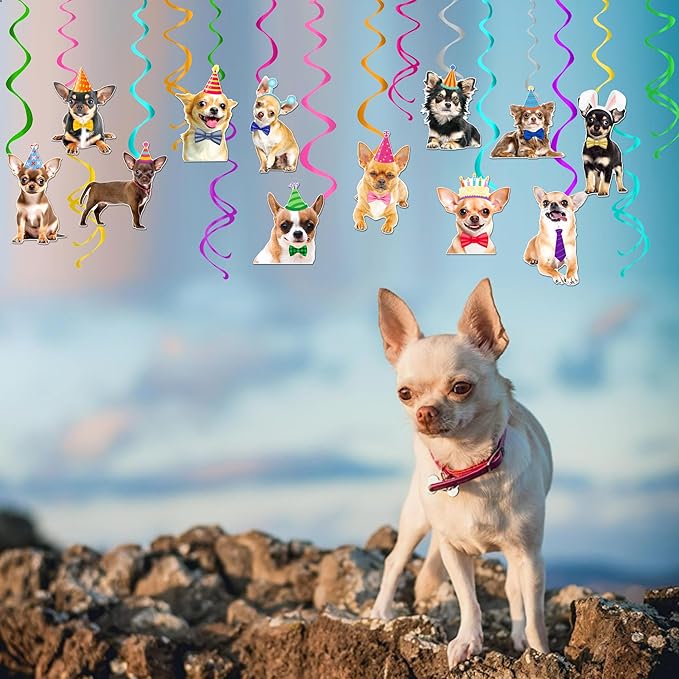 Chihuahua Party Hanging Swirls 20Pcs Chihuahua Dog Birthday Party Decorations Dog Themed Hanging Streamers Decor Chihuahua Party Ceiling Swirls for Puppy Party Hanging Supplies