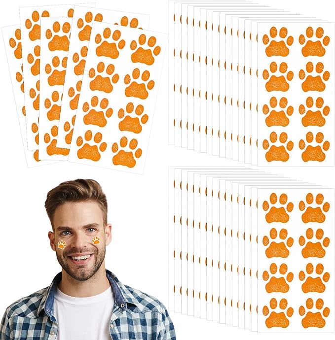 120 Pairs Orange Eye Black Bulk Tiger Paw Football Stickers Sport Glitter Eyeblack Sticker Team Spirit Accessories for University College Game Day Sports Fans Themed Party Supplies