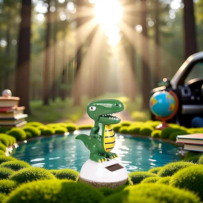 Green Cute Solar Powered Dancing Dinosaur,Decoration Gift,Swinging Dancer, No Battery Required,Desk and Dashboard Decor Home Decor Birthday Gifts Solar Power Kits Learning and Education