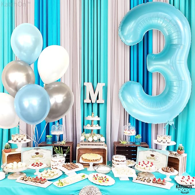 KatchOn, Giant Light Blue Number 3 Balloon - 40 Inch | Blue 3 Balloon Number for 3rd Birthday Decorations | 3rd Anniversary Decorations | Baby Shark Birthday Decoration