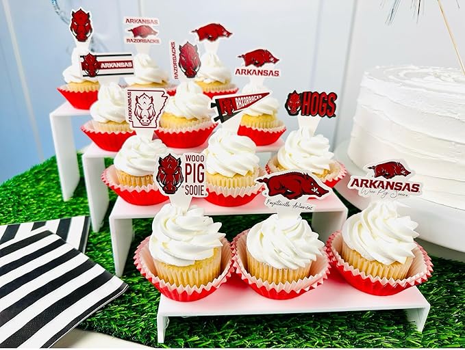 Arkansas Razorbacks Cupcake Topper Party Supplies for Football, Birthday, Graduation Party Decorations (24 Pieces) (Arkansas Razorbacks)