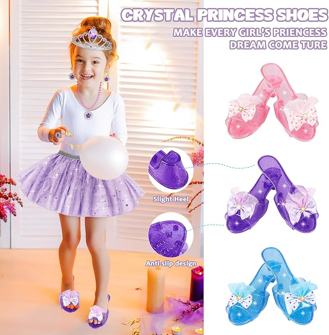 Princess Dress Up Toys & Jewelry Boutique Set for Girls, Costume Play Set with Skirts, Shoes, Crowns & Accessories, Pretend Role Play Gift for Toddler Girls Ages 3 4 5 6, Birthday Party Favors