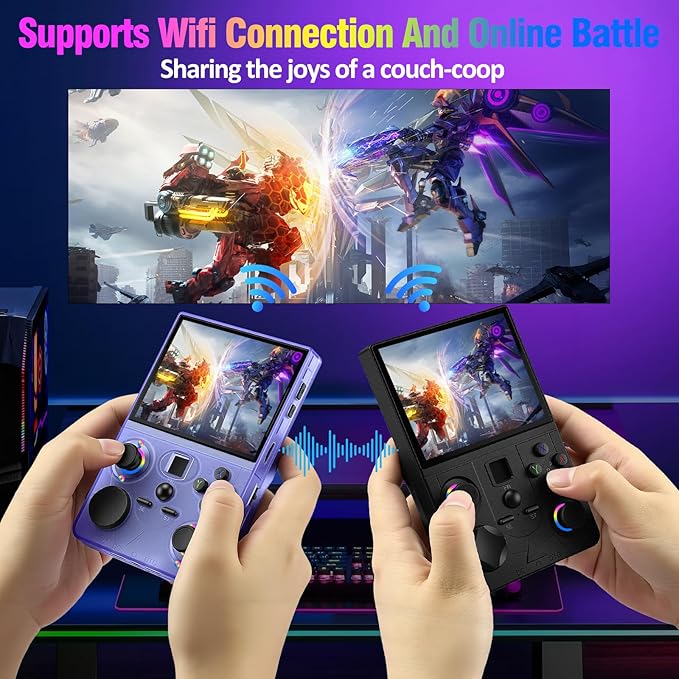 Retro Handheld Game Console, DC35V Retro Gaming Console 3.5’’IPS Screen Open Source Linux System Built-In 20000+Classic Games, 20+Emulators, Portable Video Gaming Console with 4000mAh Battery (Purple)