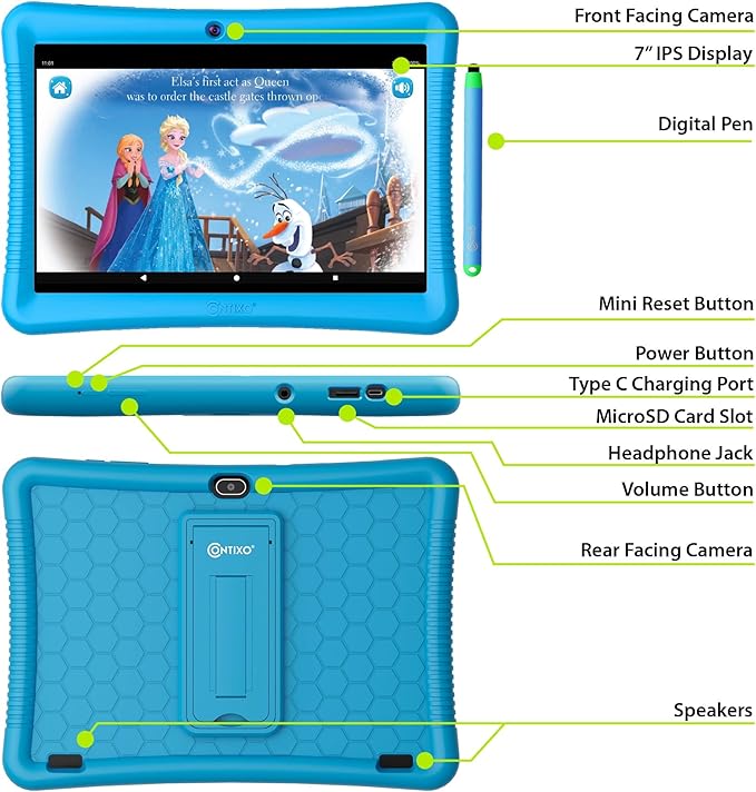 Contixo K102 10" Android Tablet and KW1 Kids Smartwatch - 32GB, Includes 80+ Disney Storybooks, Educational Watch with Games, Camera, Music Player, Alarm, Customizable Wallpaper, Blue