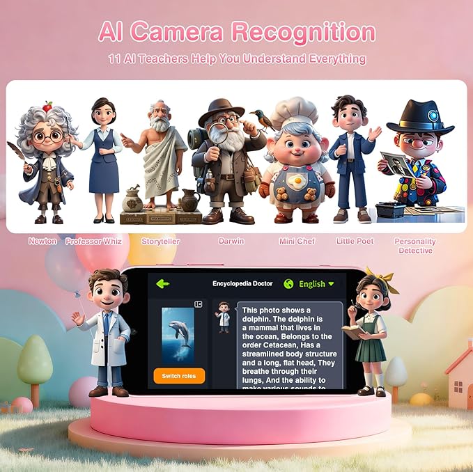 AI Digital Camera for Kids with WiFi, Photo Recognition & Voice Dialogue, 4" Touch Screen AI Kids Smart Camera with Dual Lens, Portable Learning Toy, Christmas Birthday Gift for Ages 3-15 (Pink)