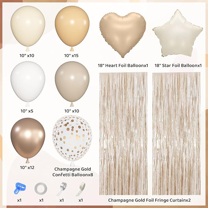 Birthday Decorations for Women, Beige Cream Neutral White Sand Confetti Balloons Boho Happy Birthday Banner Fringe Curtains Hanging Swirls Circle Dots Tassels Pompoms Women Girls Party Supplies