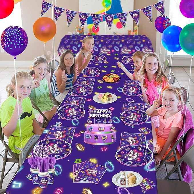 199 Pack Roller Skating Party Supplies Roll Theme Birthday Decoration Roller Skate Birthday Party Tableware Set Let's Roll Birthday Party Packs Serves 20, Purple