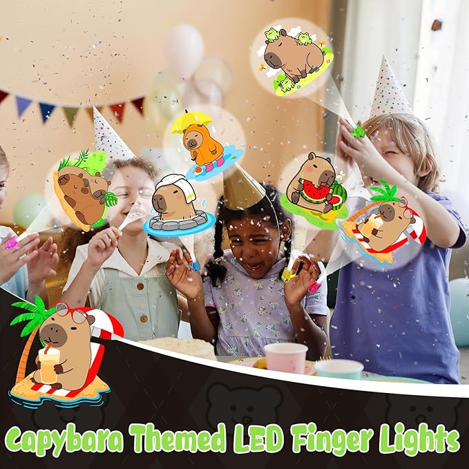 36Pcs Capybara LED Finger Lights Animal Party Favors Glow in the Dark Light Up Toys Capybara Themed Toys Bulk for Birthday Party Favors Treasure Box Goodie Bag Stuffer Birthday Gifts Classroom Prize