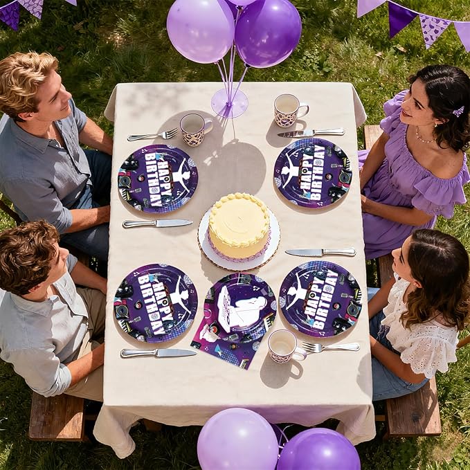 96 Pcs DJ Birthday Party Decorations Music Themed Party Paper Plates and Napkins Rock DJ Short Video Tableware Set for Boys Girls Adults Birthday Supplies Serves 24