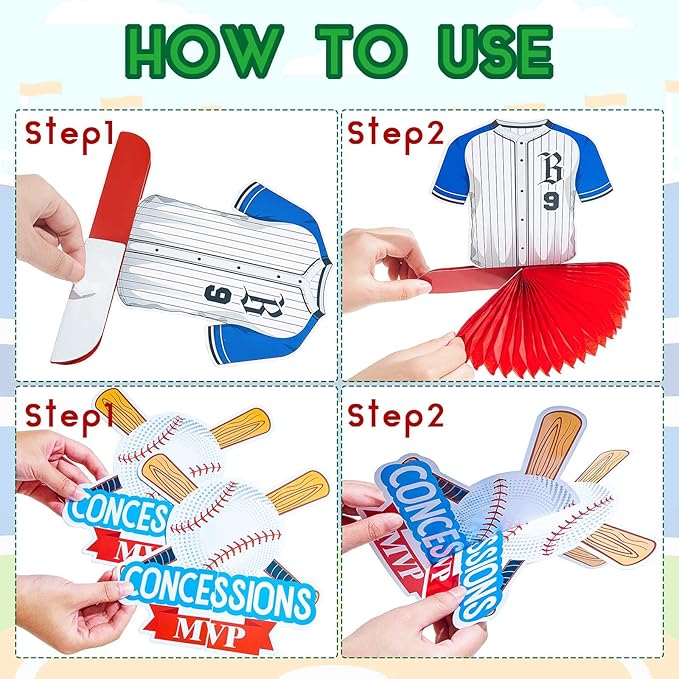 Marspark 12 Pcs Baseball Party Decoration Baseball Centerpieces Birthday Party Supplies Honeycomb Centerpieces Sports Theme Decor for Birthday Baby Shower