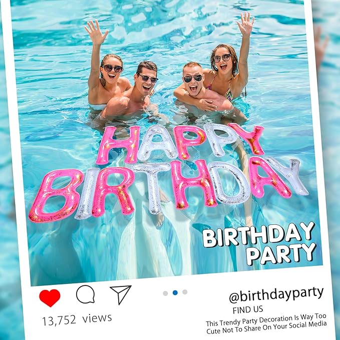 Shappy 20'' Happy Birthday Pool Large Floating Letter Balloons with Adhesive Dots Inflatable Pool Decorations for Summer Birthday Party