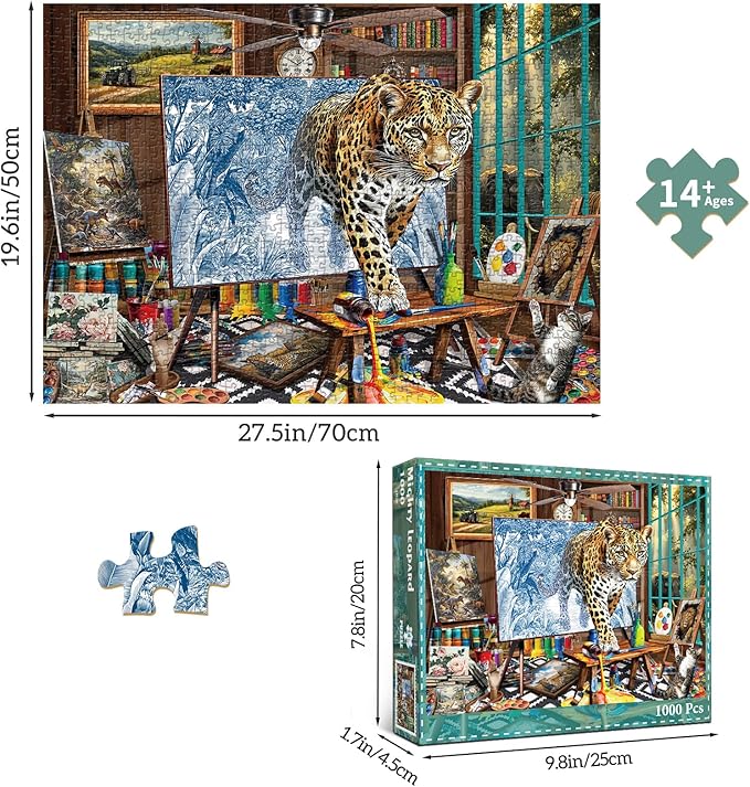 Mighty Leopard Jigsaw Puzzles for Adults 1000 Pieces, Interlock Perfectly Letter on Back No Dust, Home Decor Birthday Party Puzzle, 1:1 Poster Jigsaw Puzzles for Adults