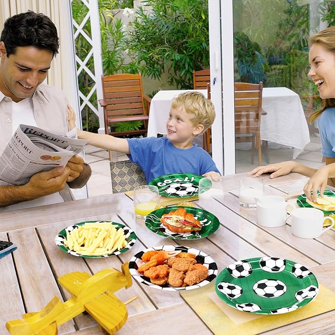 60 Pcs Soccer Paper Plates Party Supplies 9 Inch Soccer Birthday Disposable Plates for Kids Boys Adults Game Day Birthday Party Decorations