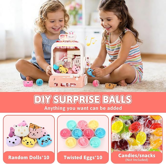 Claw Machine for Kids, Mini Vending Machines with Music Candy Grabber Prize Dispenser Toys for Girls Boys Age 3 4 5 6, Pink Electronic Claw Game Machine for Party Birthday Chirstmas Gifts (Rabbit)