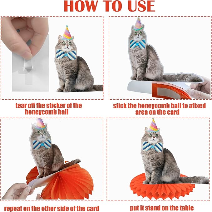 10Pcs Cat Honeycomb Centerpieces Cat Birthday Party Supplies Kitten Party Decorations Lovely Cat Decoration Table for Cat Theme Birthday Party Baby Shower Supplies