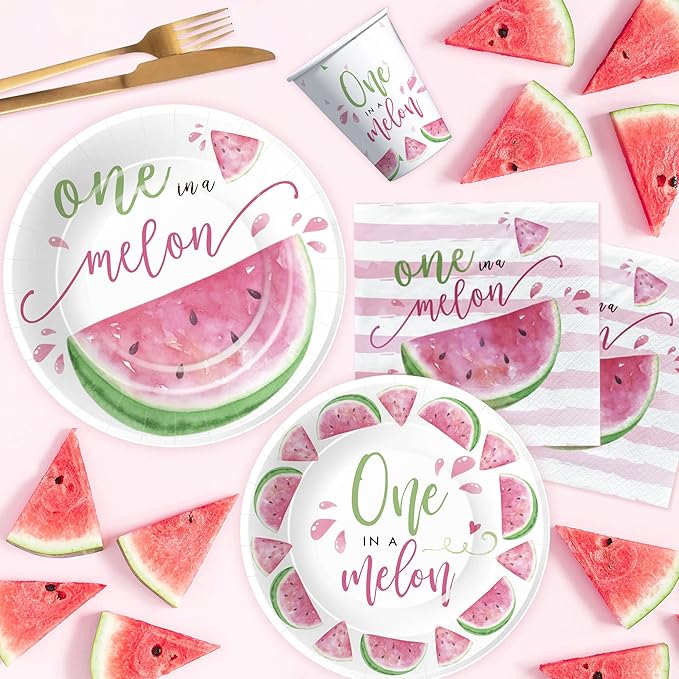 APOWBLS One In A Melon Party Decorations Tableware, Watermelon Party Supplies For 1st Birthday, Plate, Napkin, Tablecloth, Fork, Watermelon First Birthday Plates & Napkins Party Decorations | Serve 24