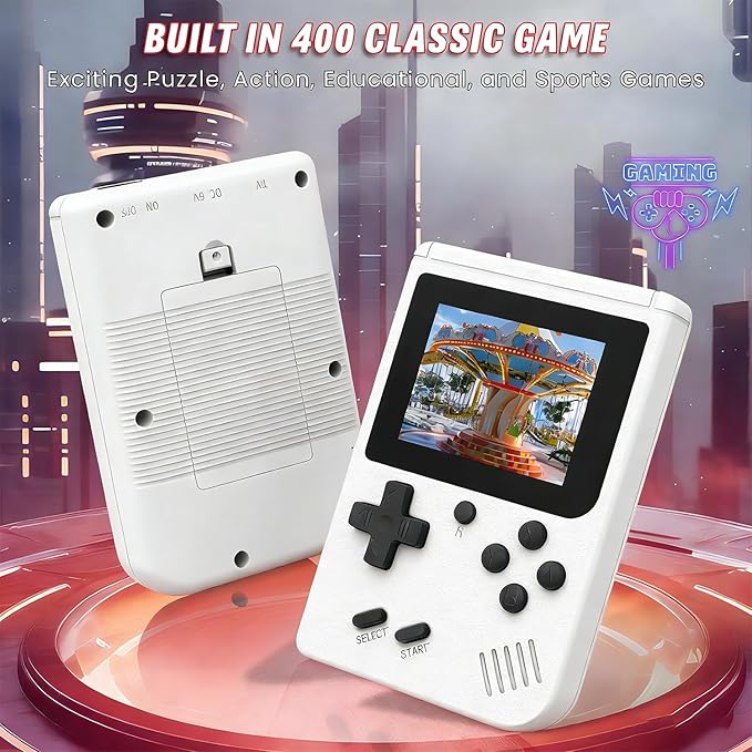 Retro Handheld Games Console Built-in 400 Video Games, Portable Handheld Emulator with 3.0" HD Screen and Rechargeable Battery, Support Connection to TV and 2 Players, Gifts for Boys and Girls (White)