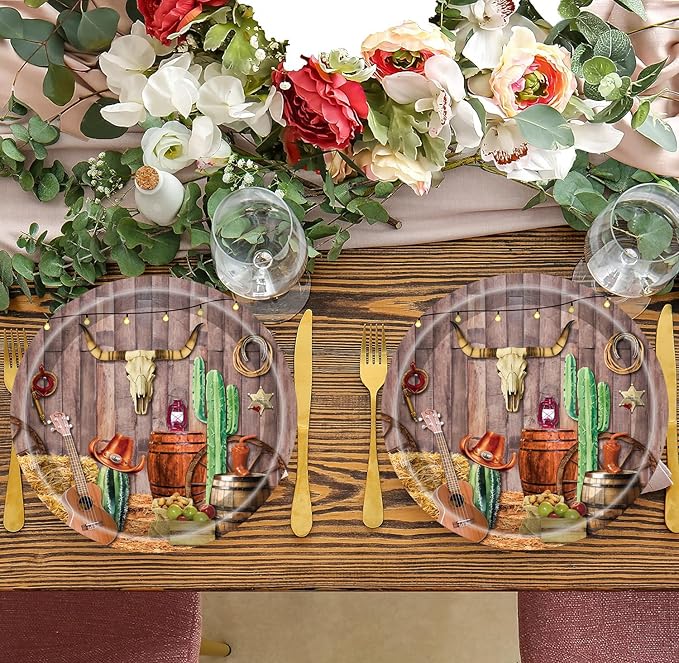 50Pcs Western Party Plates Western Cowboy Party Supplies 7"Wild West Dessert Paper Plates Wood Grain Plates Western Cowboy Theme Baby Shower Camp Fire Camping Barn Wild West Birthday Party Decor