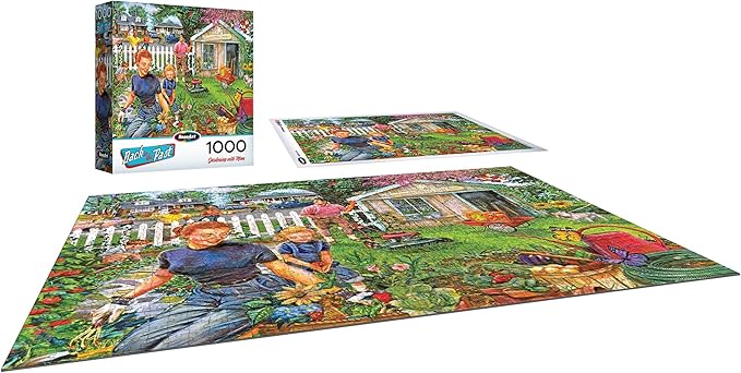 RoseArt - Back to The Past - Gardening with Mom 1000 Piece Jigsaw Puzzle - Vintage Retro Garden Scene Puzzle for Adults - Finished Size 26.625 x 19.25 Made in USA