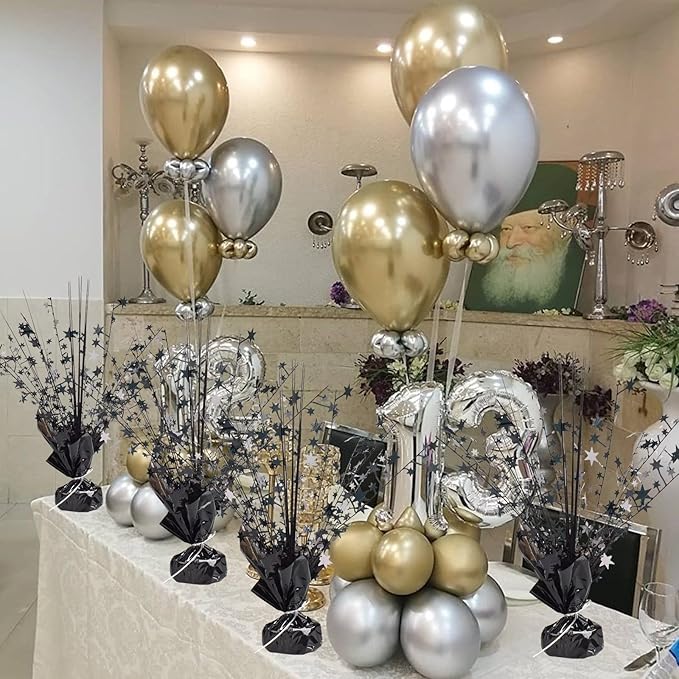 6 Pack Metallic Foil Spray Centerpiece Star Table Decoration Burst Table Centerpieces for Birthday Wedding Anniversary Graduation Holiday Party Supplies Decor (Black)